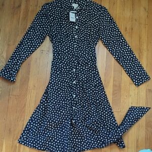 J. Crew Black Long-Sleeve Floral Wrap Dress